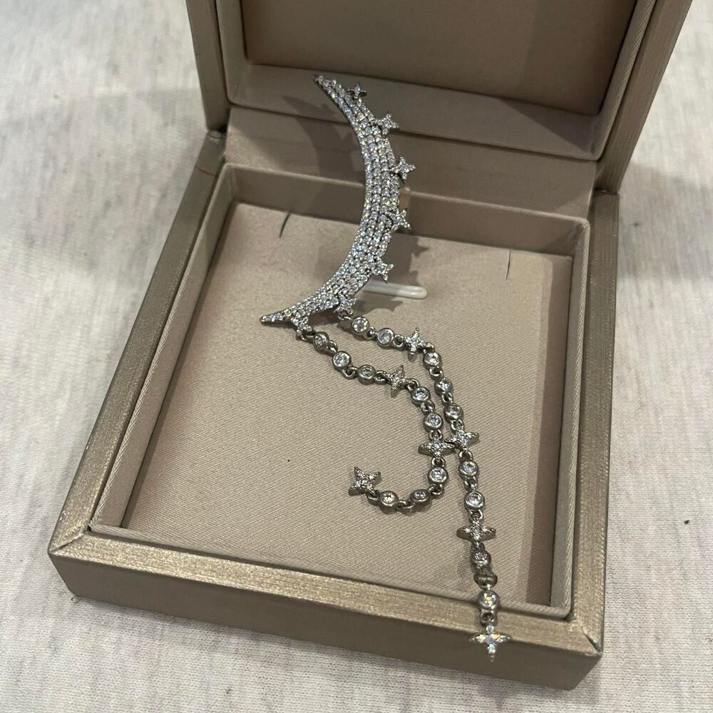 Apm Monaco Cubic Zirconia Half Moon Single Drop Ear Climber Earring - Picture 3 of 5